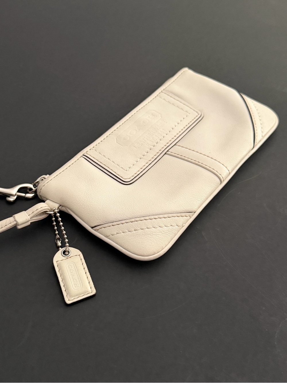Coach Small Pebbled Leather Wristlet in Cream